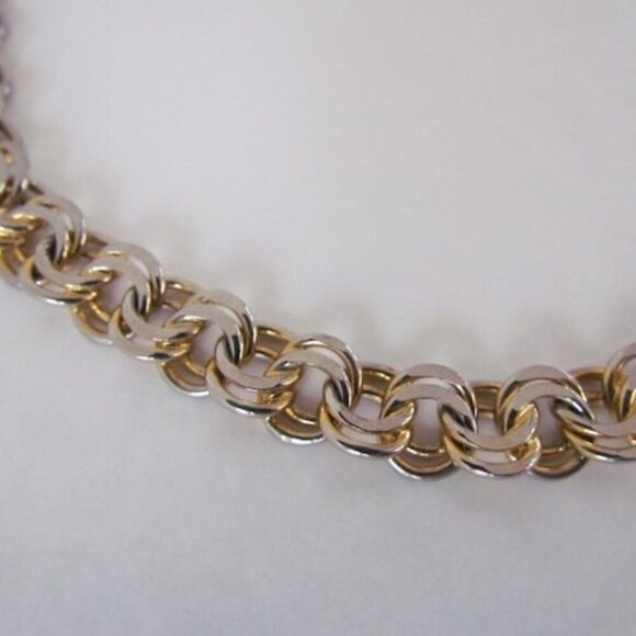 Vintage Hobé Gold & Silver Tone Double Prime Link Necklace 16" - Picture 5 of 10